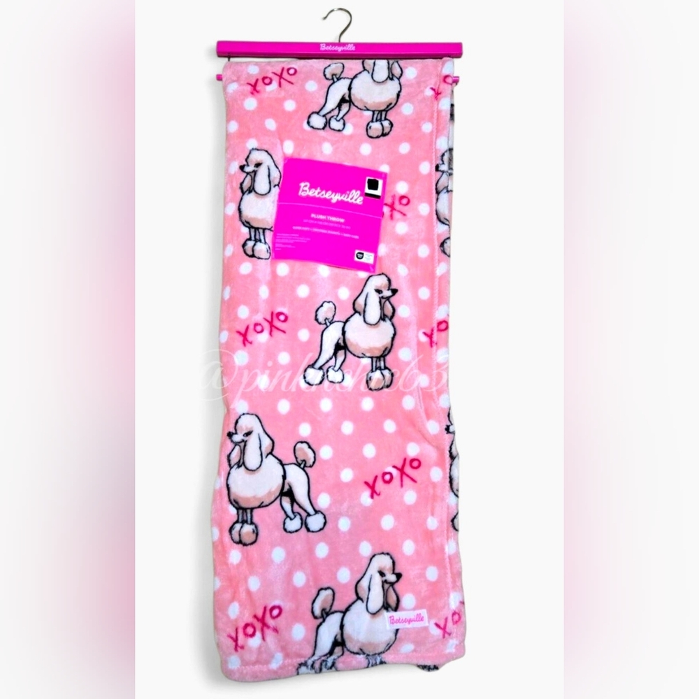 Betseyville Betsey Johnson Pink Poodle Polkadot Plush Throw Blanket XOXO